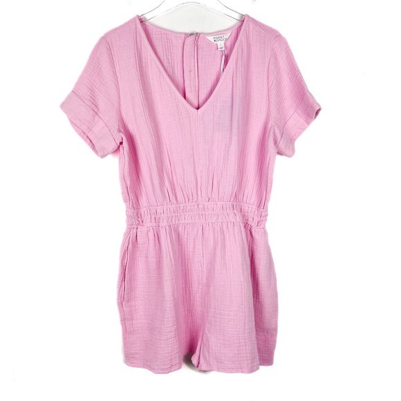 NWT Stitch Fix Market & Spruce Trini Short Sleeve Gauze Romper Pink Size Large L - Picture 2 of 14